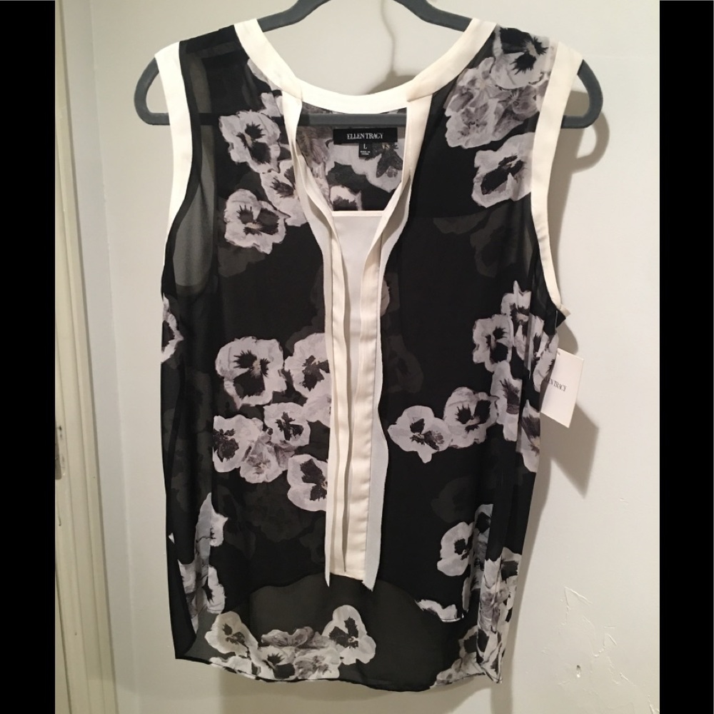 ELLEN TRACY | FLORAL SLEEVELESS BLOUSE